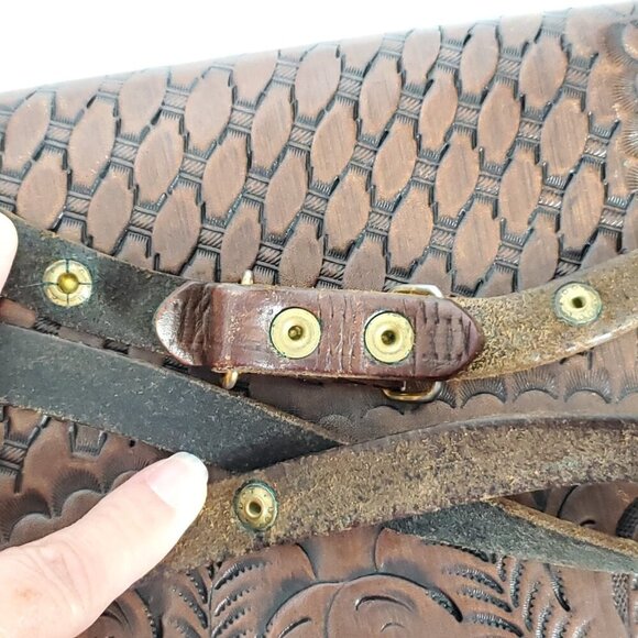 Vintage Leather Tooled Saddle Bag Purse Brown Floral Western Cowgirl Jo-O-Kay - Picture 16 of 16